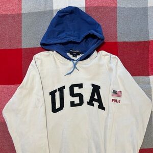 [RARE] Vintage Polo Ralph Lauren Blue And White USA Hoodie